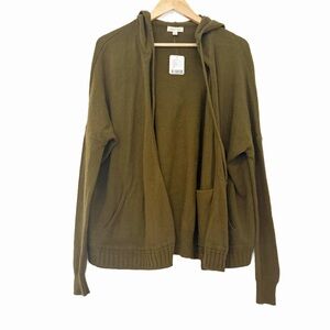 Silence + Noise Olive Knit Hooded Cardigan NEW